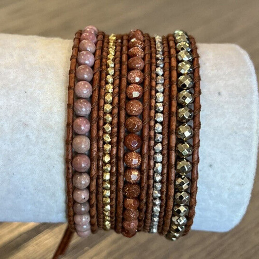 New Authentic Chan Luu Rhodonite Mix Five Wrap Bracelet